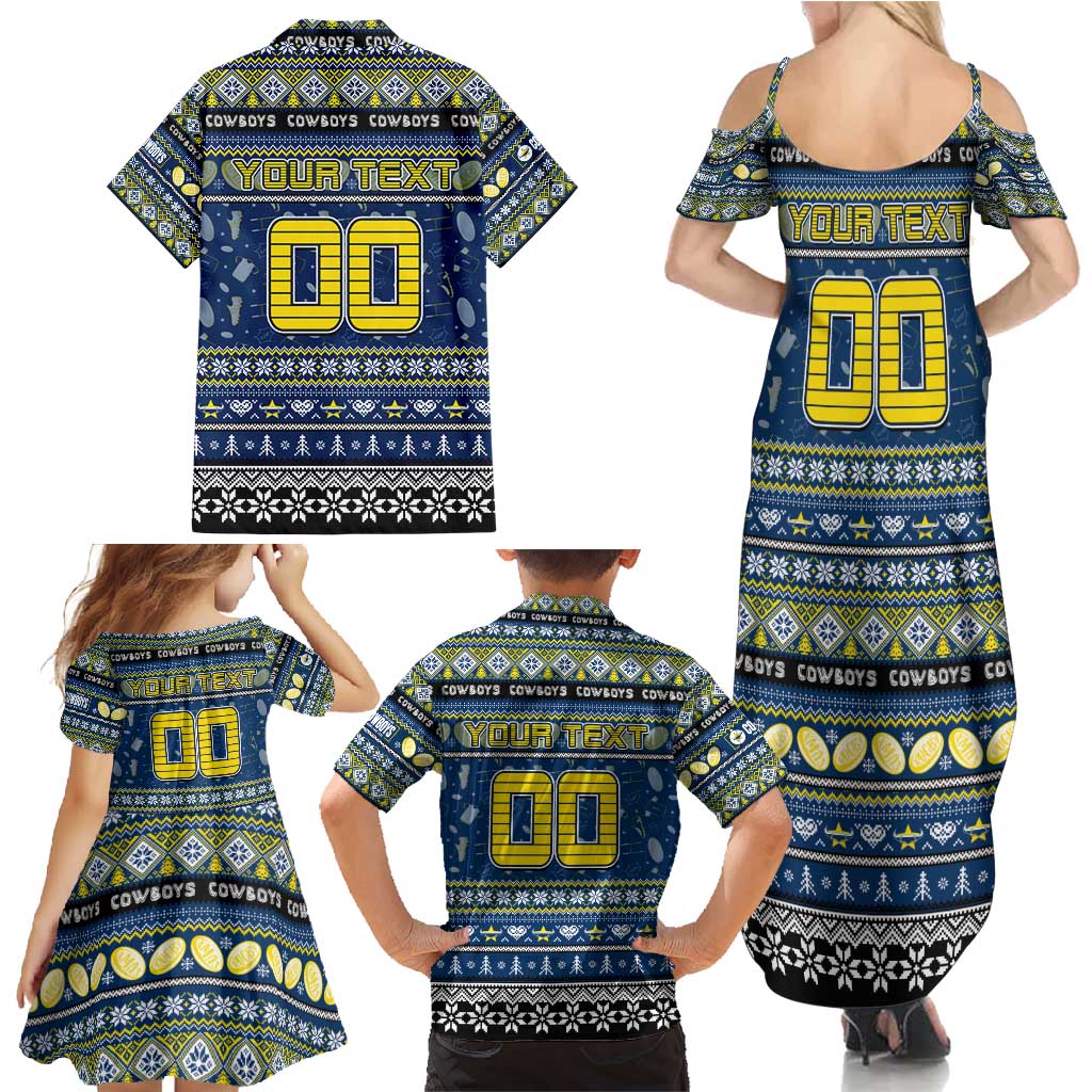 Personalized Cowboys Rugby Xmas Family Matching Summer Maxi Dress and Hawaiian Shirt Australia NRL Mascot