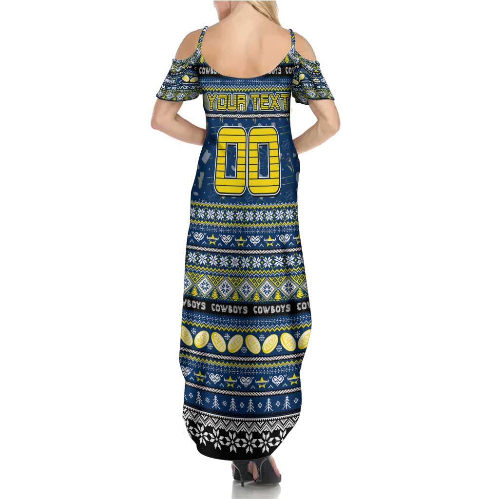 Personalized Cowboys Rugby Xmas Family Matching Summer Maxi Dress and Hawaiian Shirt Australia NRL Mascot