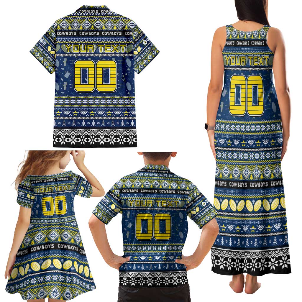 Personalized Cowboys Rugby Xmas Family Matching Tank Maxi Dress and Hawaiian Shirt Australia NRL Mascot