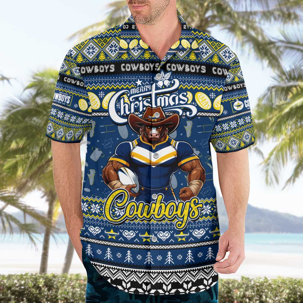 Personalized Cowboys Rugby Xmas Hawaiian Shirt Australia NRL Mascot - Vibe Hoodie Shop