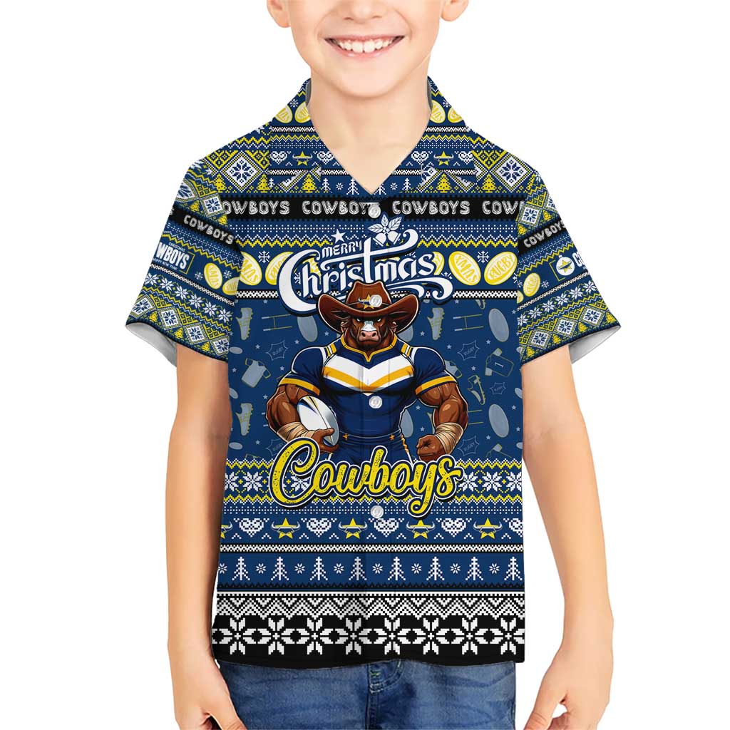 Personalized Cowboys Rugby Xmas Hawaiian Shirt Australia NRL Mascot - Vibe Hoodie Shop