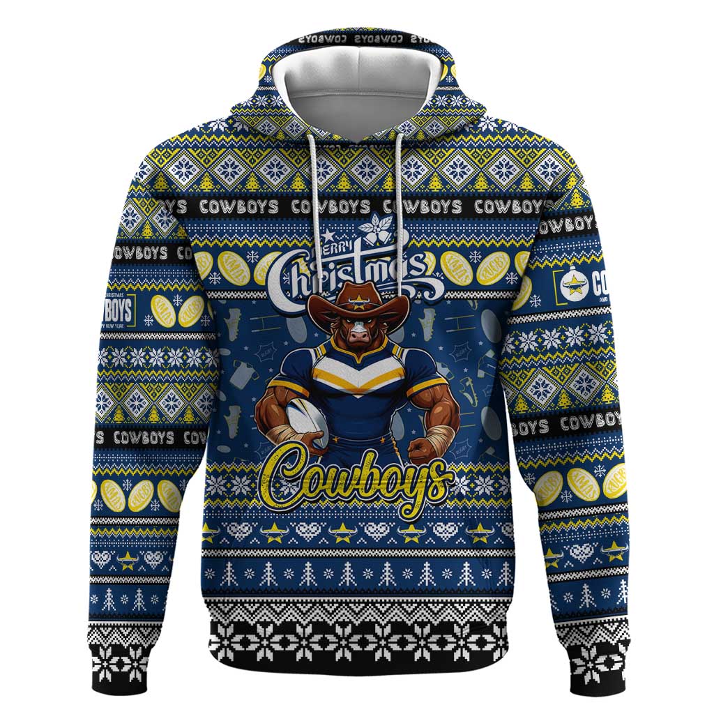 Personalized Cowboys Rugby Xmas Hoodie Australia NRL Mascot - Vibe Hoodie Shop
