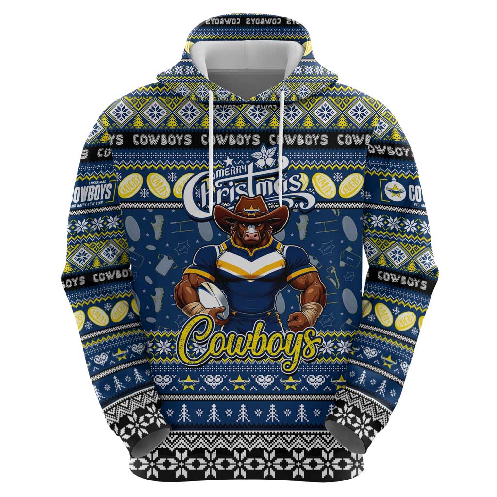 Personalized Cowboys Rugby Xmas Hoodie Australia NRL Mascot - Vibe Hoodie Shop