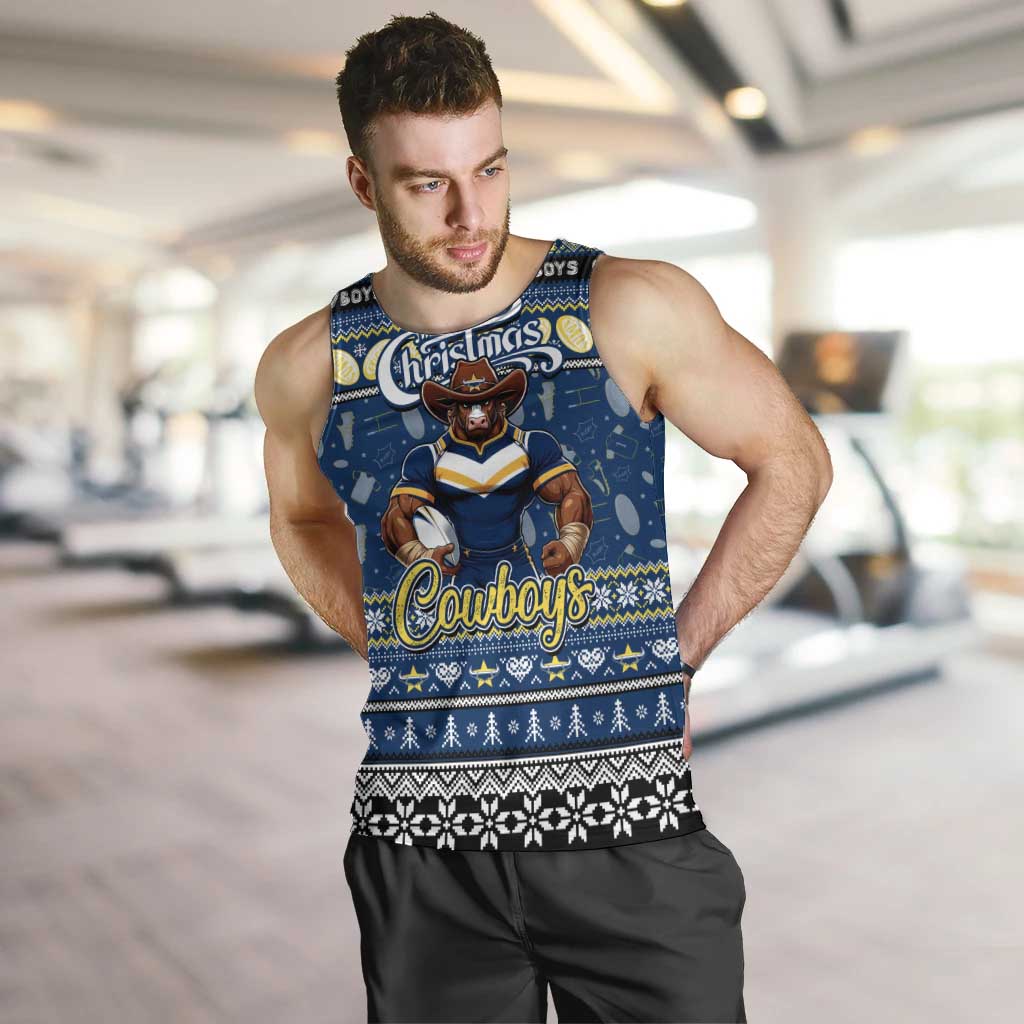 Personalized Cowboys Rugby Xmas Men Tank Top Australia NRL Mascot - Vibe Hoodie Shop
