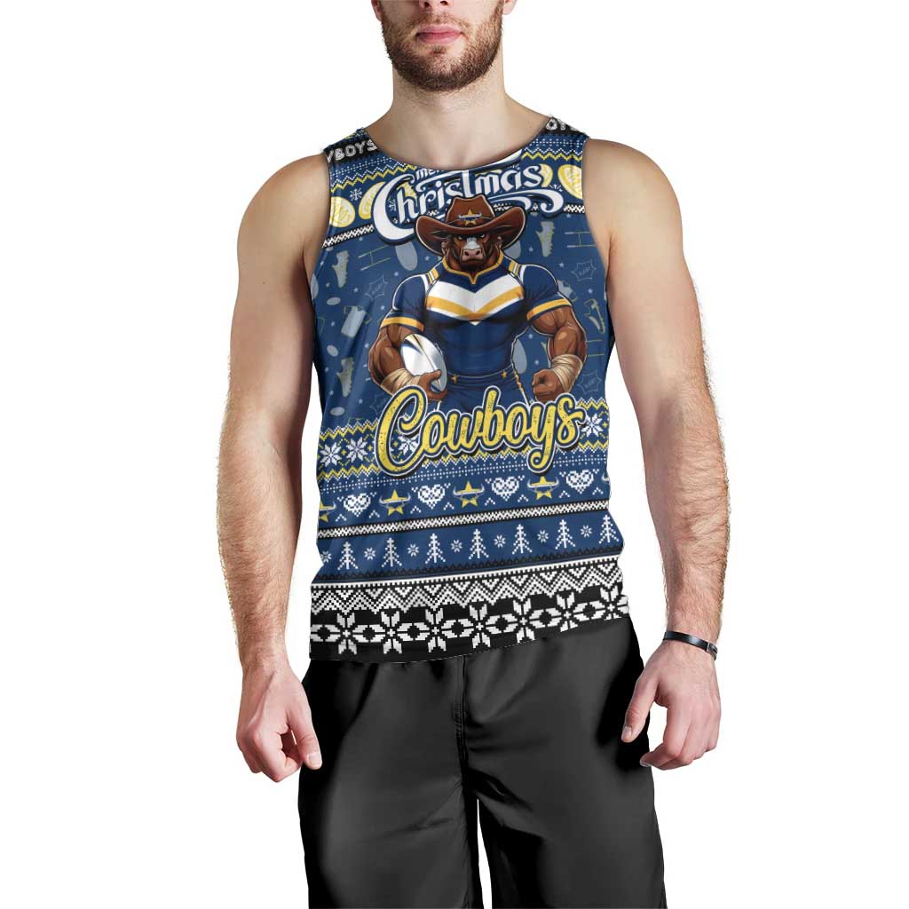 Personalized Cowboys Rugby Xmas Men Tank Top Australia NRL Mascot - Vibe Hoodie Shop