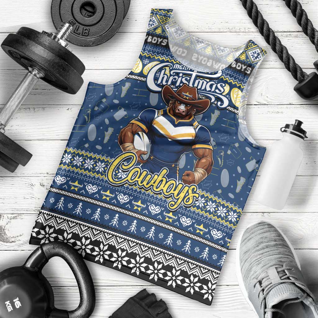 Personalized Cowboys Rugby Xmas Men Tank Top Australia NRL Mascot - Vibe Hoodie Shop