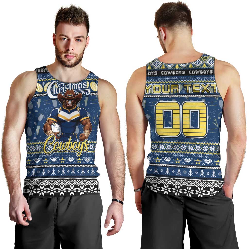 Personalized Cowboys Rugby Xmas Men Tank Top Australia NRL Mascot - Vibe Hoodie Shop