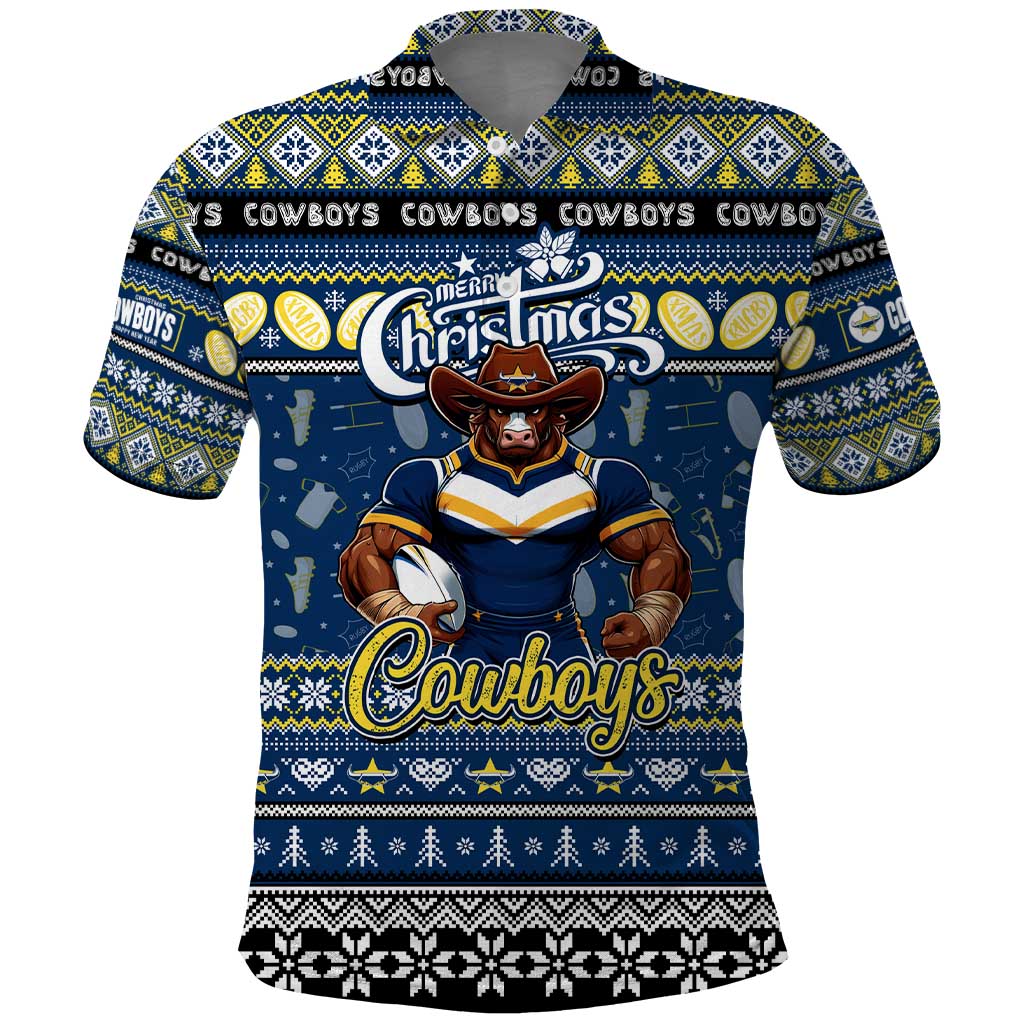 Personalized Cowboys Rugby Xmas Polo Shirt Australia NRL Mascot - Vibe Hoodie Shop