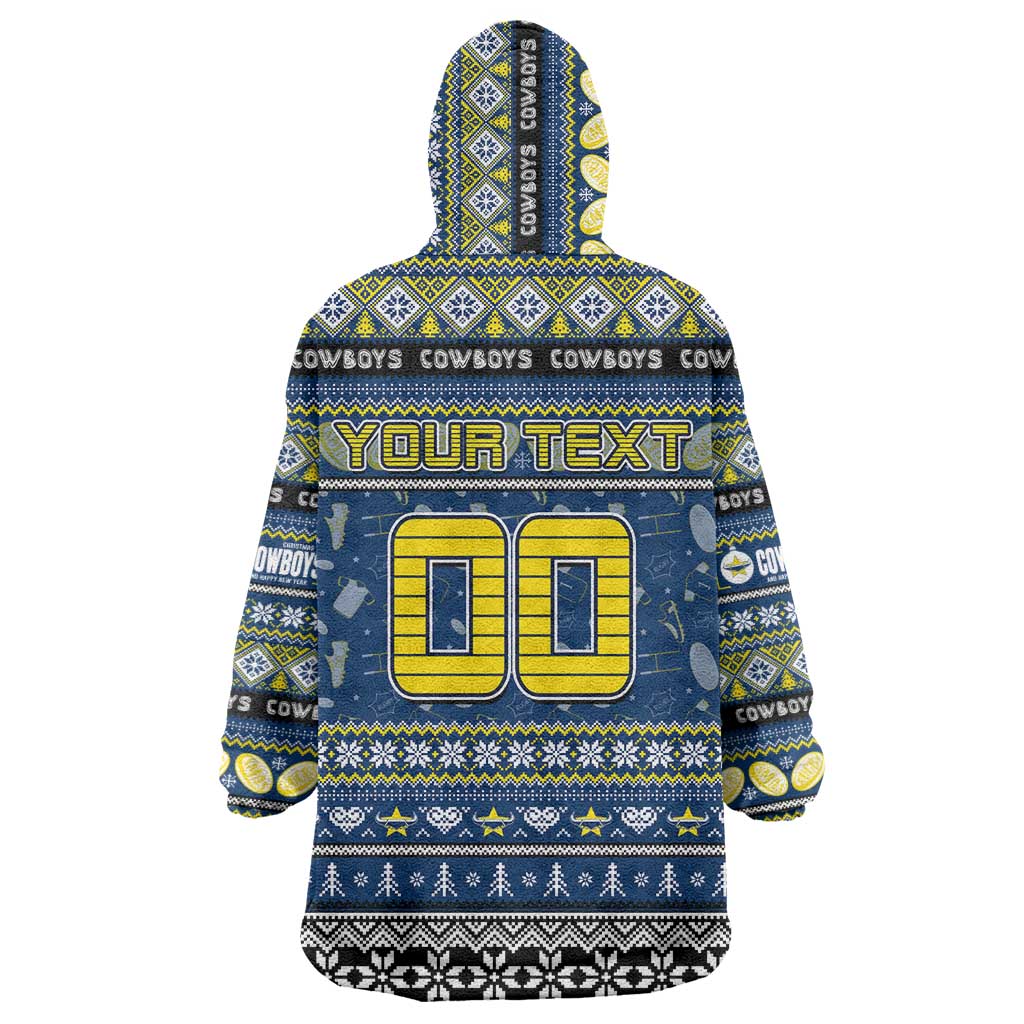 Personalized Cowboys Rugby Xmas Wearable Blanket Hoodie Australia NRL Mascot - Vibe Hoodie Shop