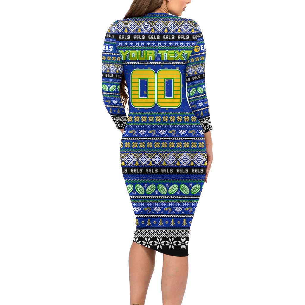 Personalized Eels Rugby Xmas Family Matching Long Sleeve Bodycon Dress and Hawaiian Shirt Australia NRL Mascot