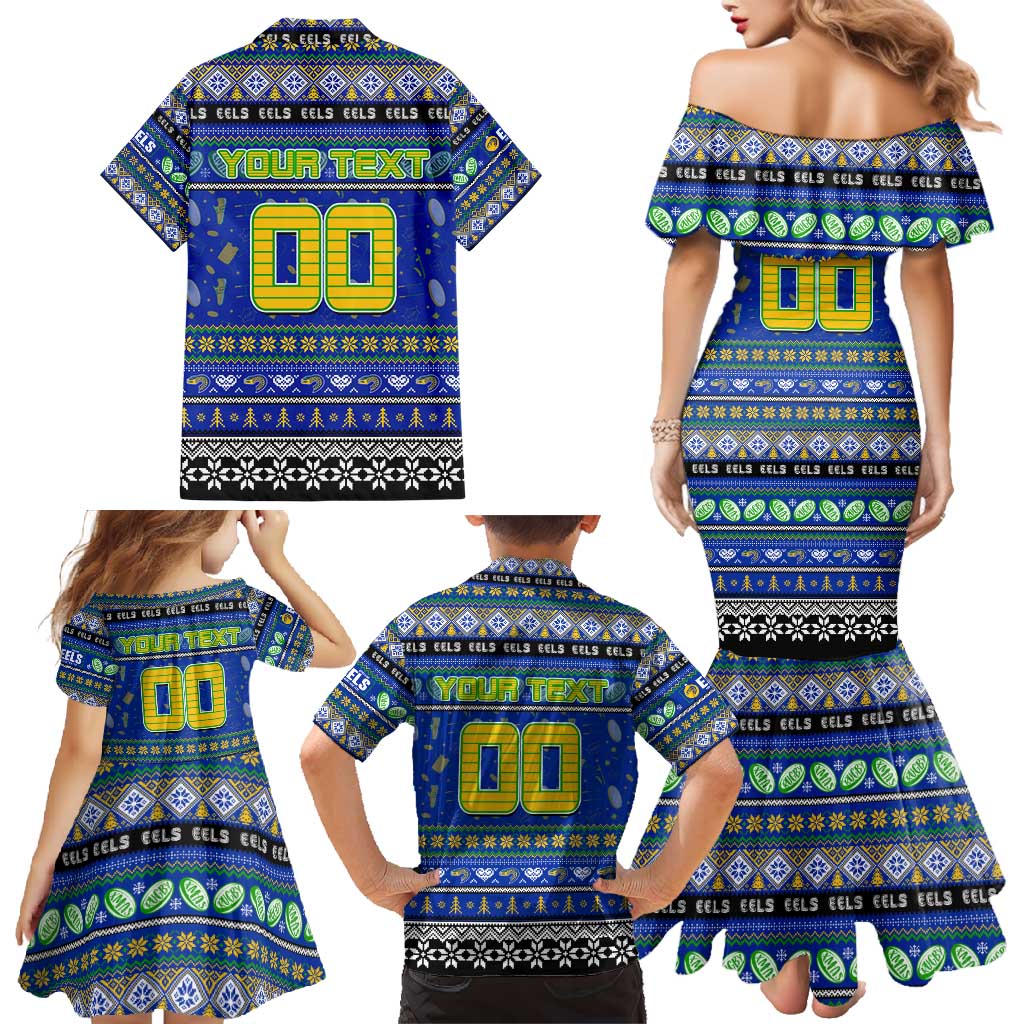 Personalized Eels Rugby Xmas Family Matching Mermaid Dress and Hawaiian Shirt Australia NRL Mascot