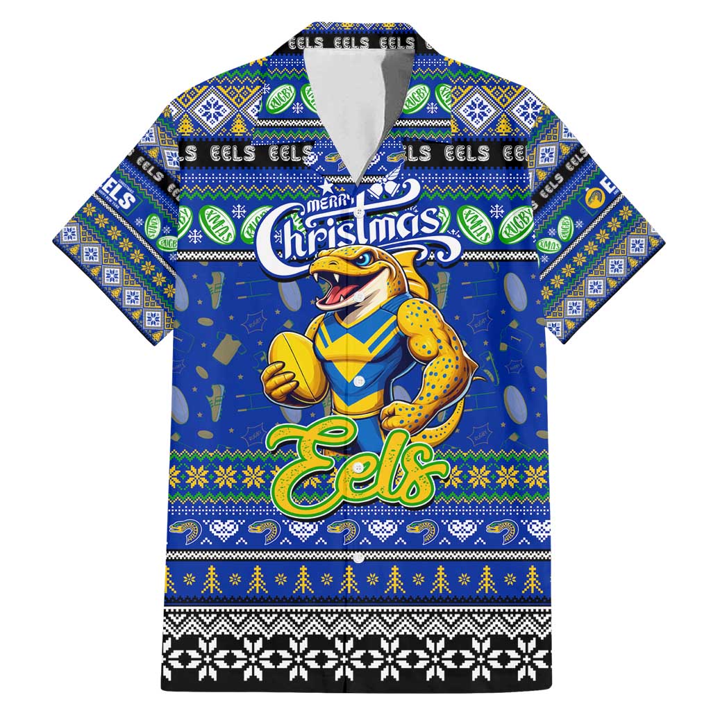 Personalized Eels Rugby Xmas Family Matching Mermaid Dress and Hawaiian Shirt Australia NRL Mascot