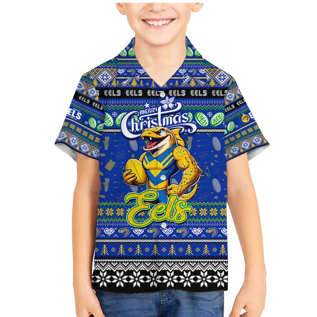 Personalized Eels Rugby Xmas Family Matching Mermaid Dress and Hawaiian Shirt Australia NRL Mascot