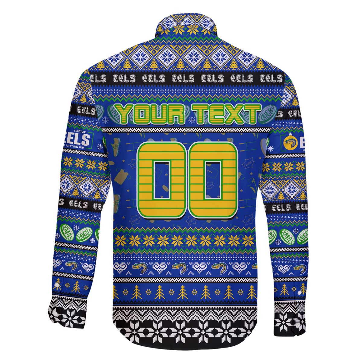 Personalized Eels Rugby Xmas Family Matching Off The Shoulder Long Sleeve Dress and Hawaiian Shirt Australia NRL Mascot