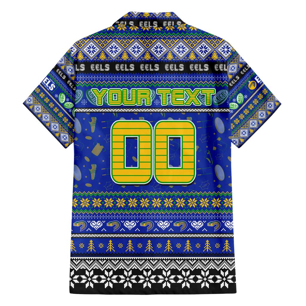 Personalized Eels Rugby Xmas Family Matching Off Shoulder Maxi Dress and Hawaiian Shirt Australia NRL Mascot