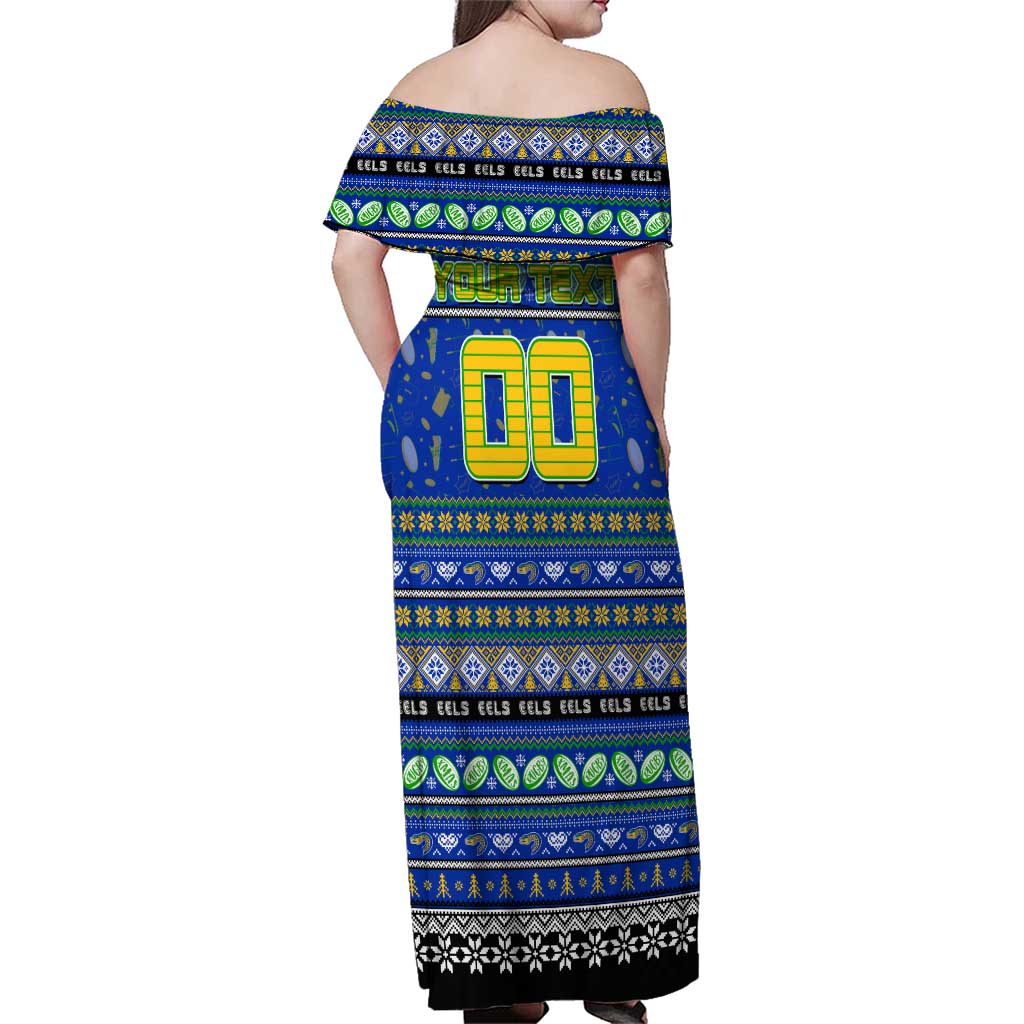 Personalized Eels Rugby Xmas Family Matching Off Shoulder Maxi Dress and Hawaiian Shirt Australia NRL Mascot