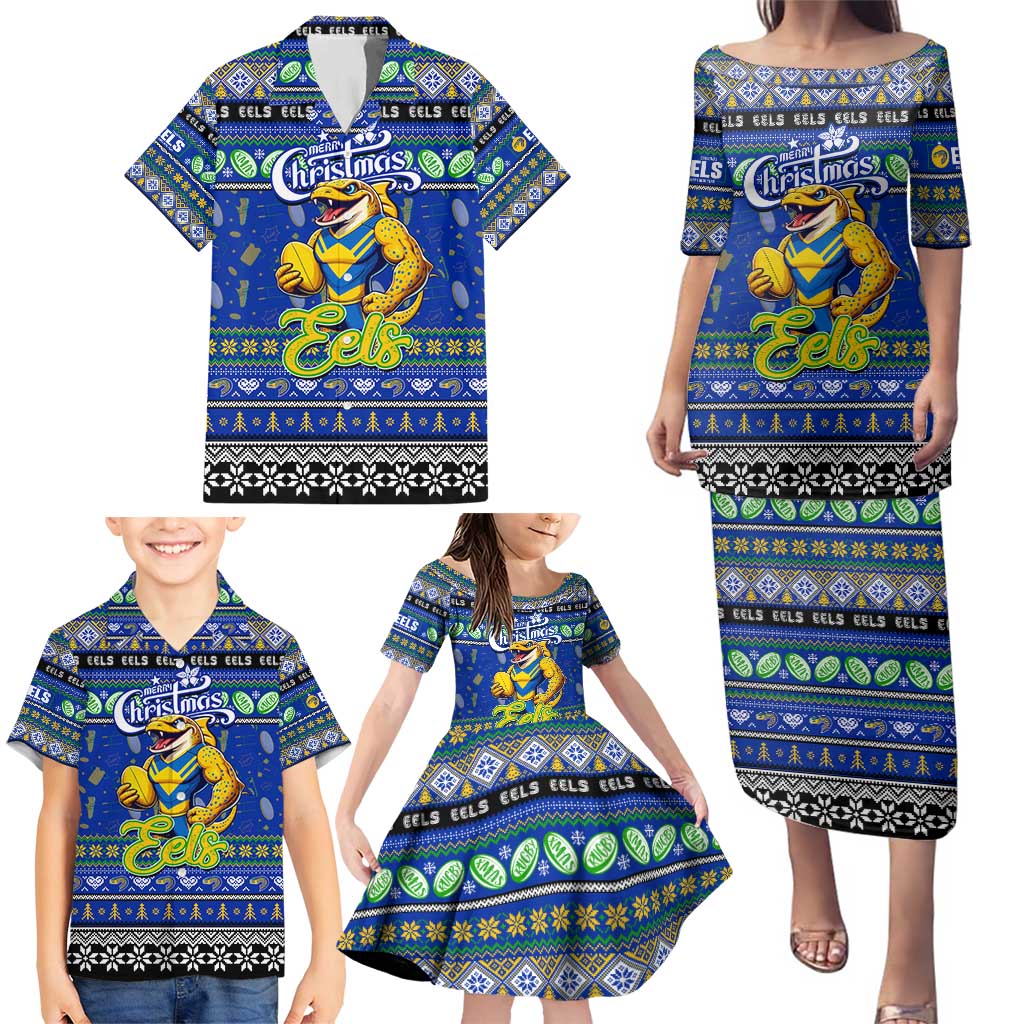 Personalized Eels Rugby Xmas Family Matching Puletasi and Hawaiian Shirt Australia NRL Mascot