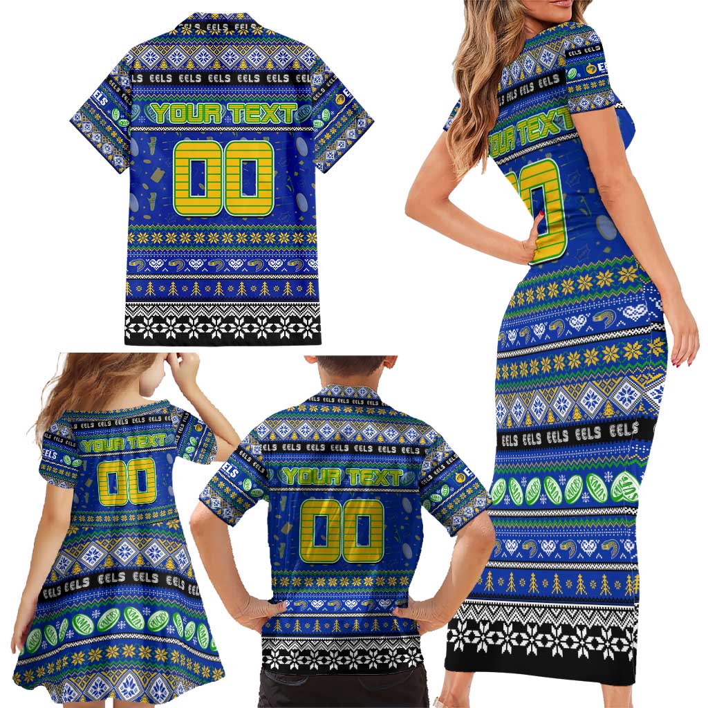 Personalized Eels Rugby Xmas Family Matching Short Sleeve Bodycon Dress and Hawaiian Shirt Australia NRL Mascot