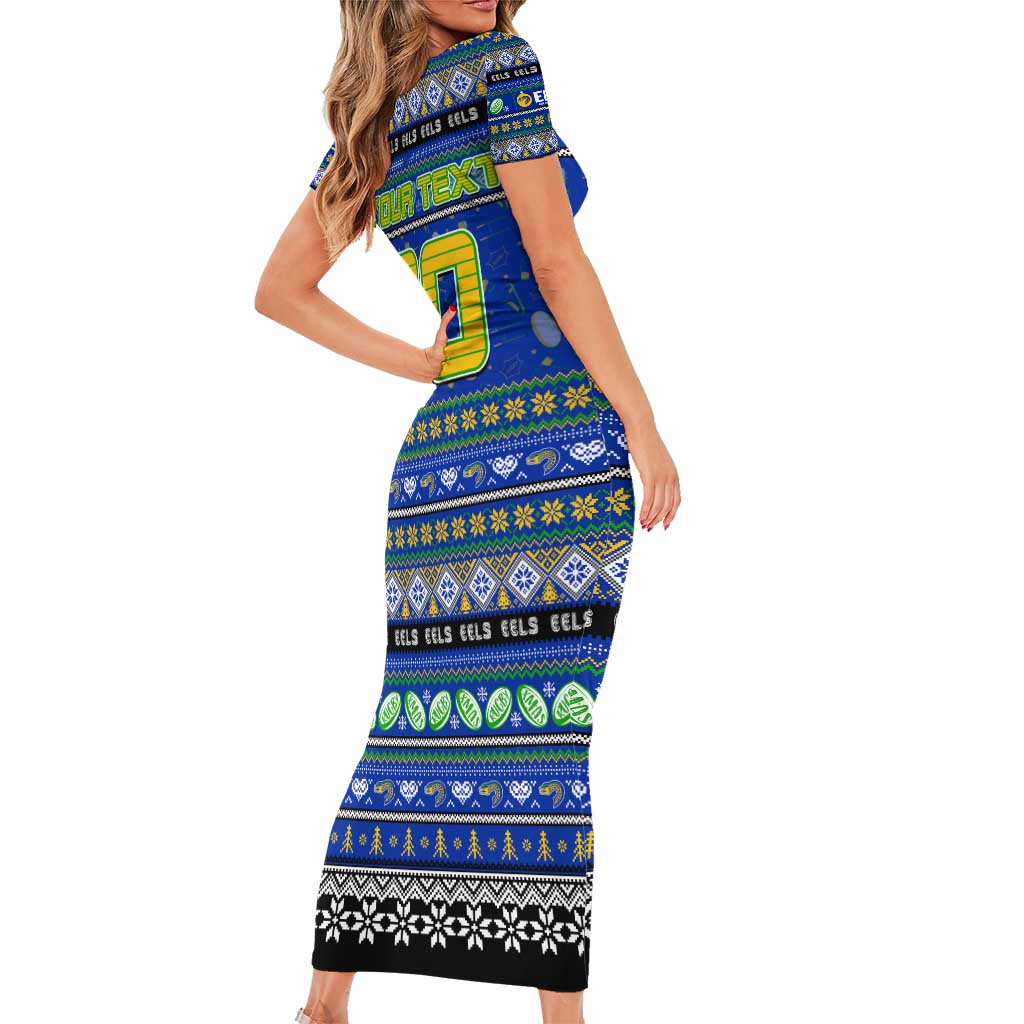 Personalized Eels Rugby Xmas Family Matching Short Sleeve Bodycon Dress and Hawaiian Shirt Australia NRL Mascot