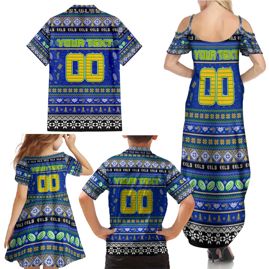 Personalized Eels Rugby Xmas Family Matching Summer Maxi Dress and Hawaiian Shirt Australia NRL Mascot
