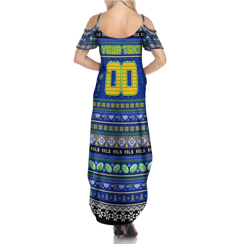 Personalized Eels Rugby Xmas Family Matching Summer Maxi Dress and Hawaiian Shirt Australia NRL Mascot