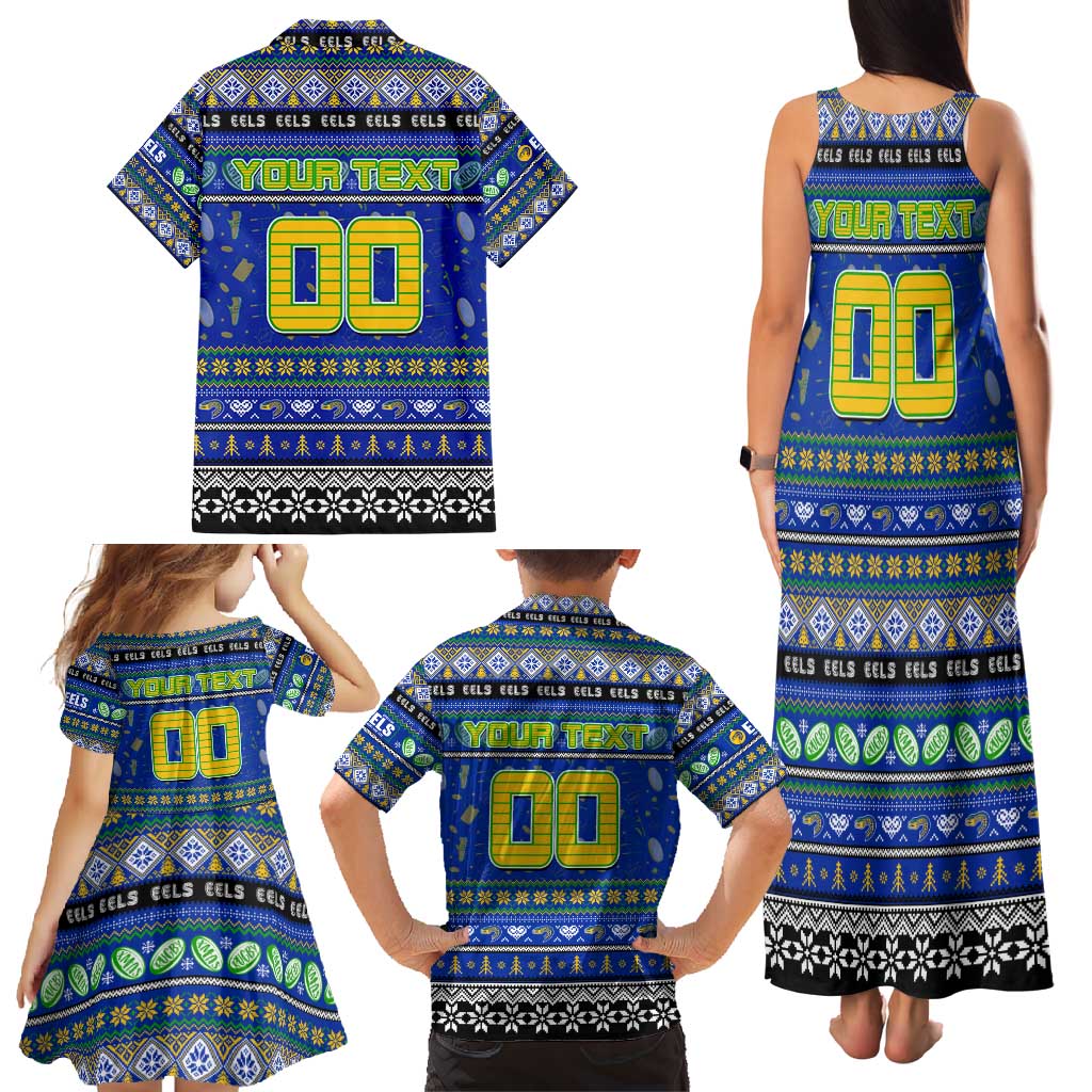 Personalized Eels Rugby Xmas Family Matching Tank Maxi Dress and Hawaiian Shirt Australia NRL Mascot