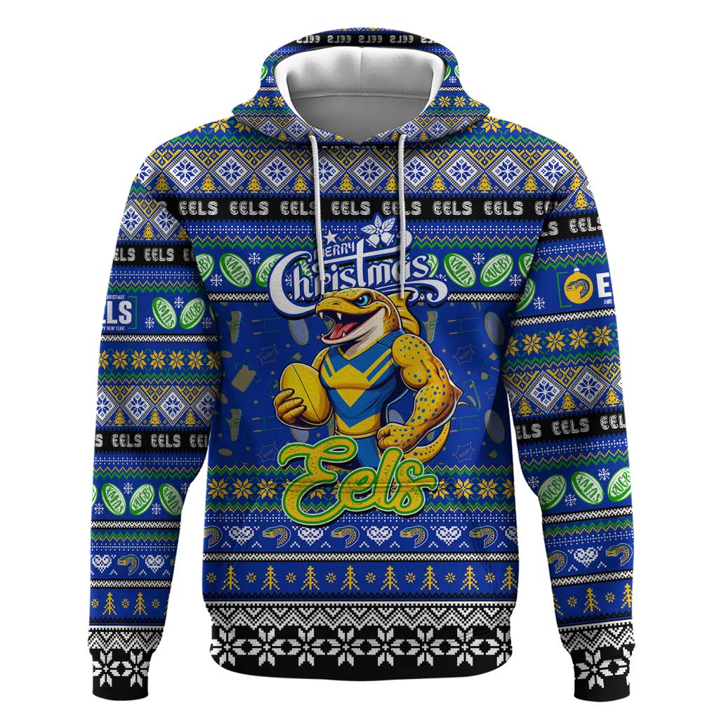 Personalized Eels Rugby Xmas Hoodie Australia NRL Mascot - Vibe Hoodie Shop