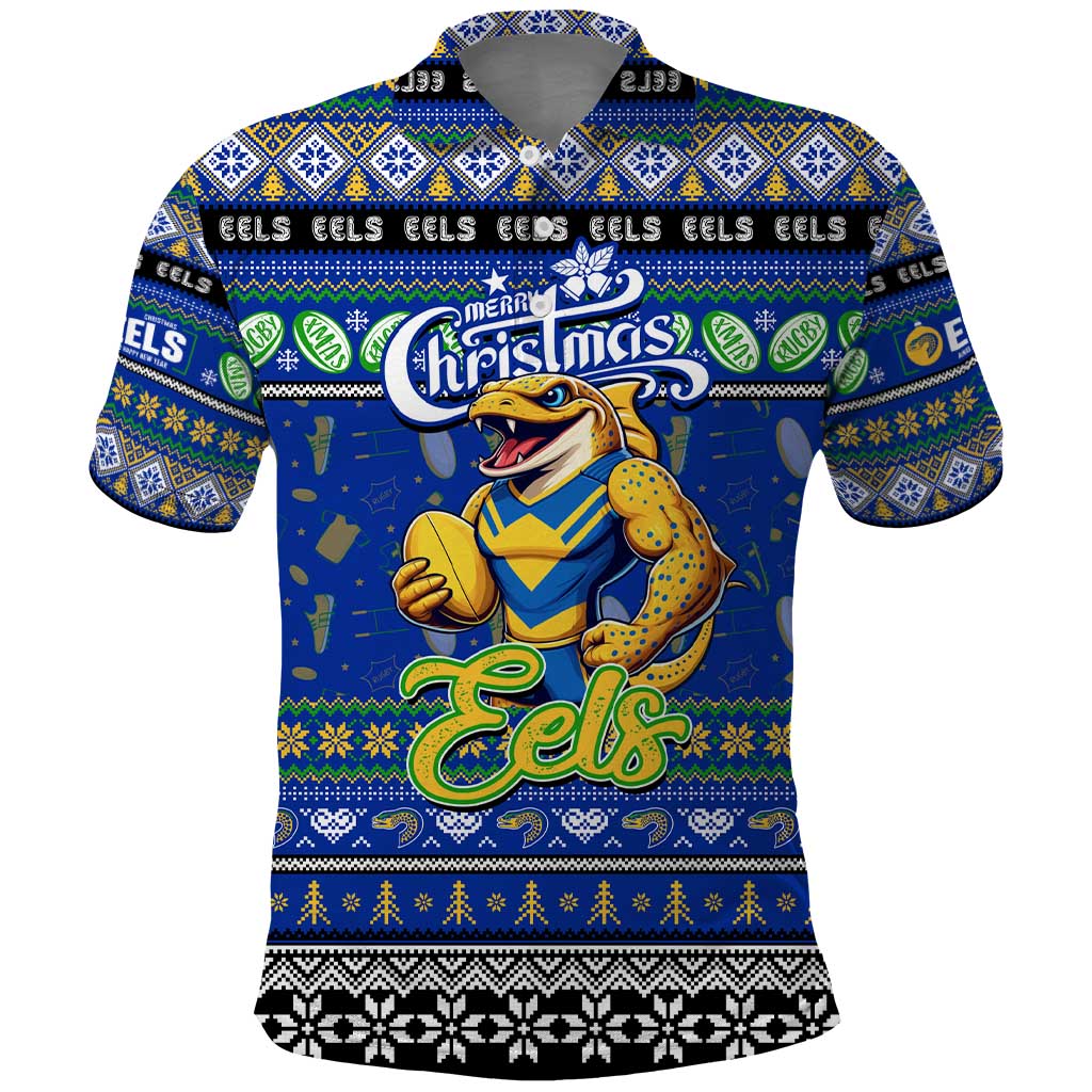 Personalized Eels Rugby Xmas Polo Shirt Australia NRL Mascot - Vibe Hoodie Shop