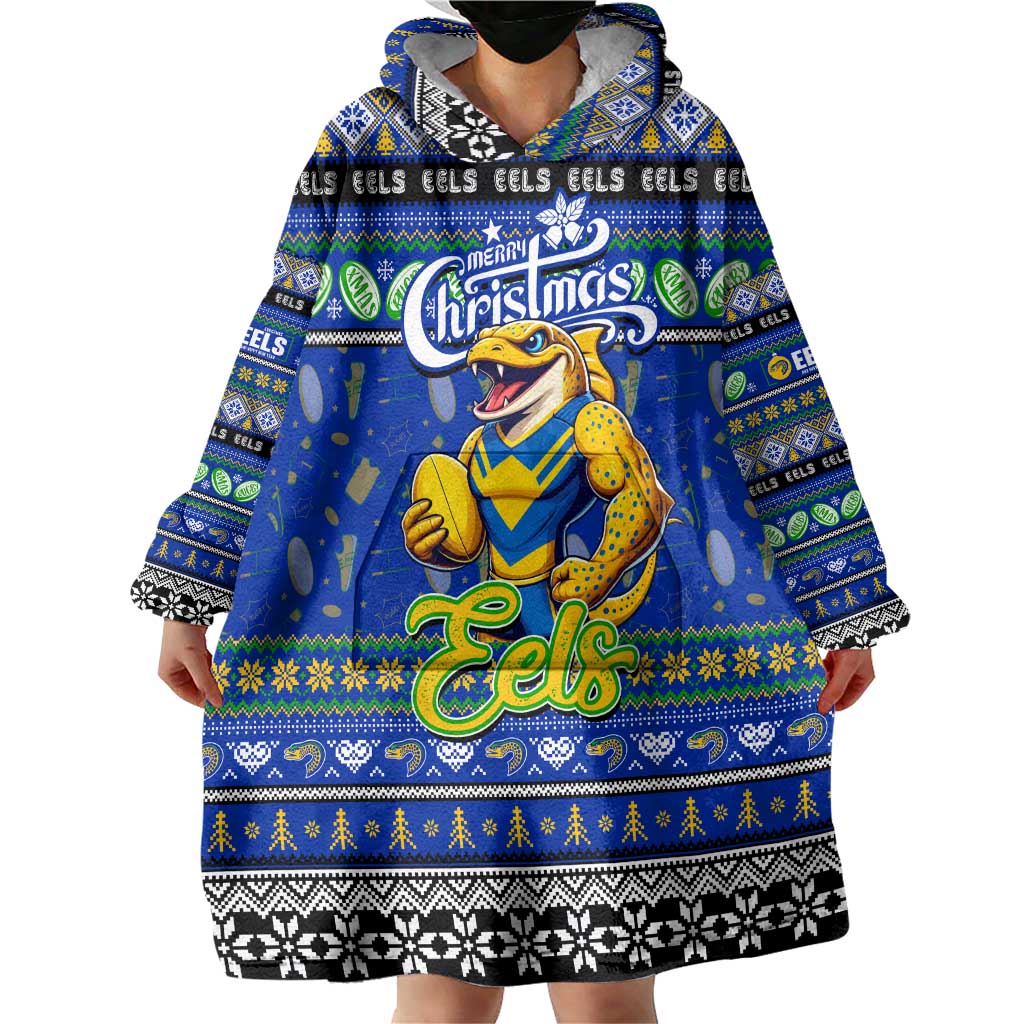 Personalized Eels Rugby Xmas Wearable Blanket Hoodie Australia NRL Mascot - Vibe Hoodie Shop