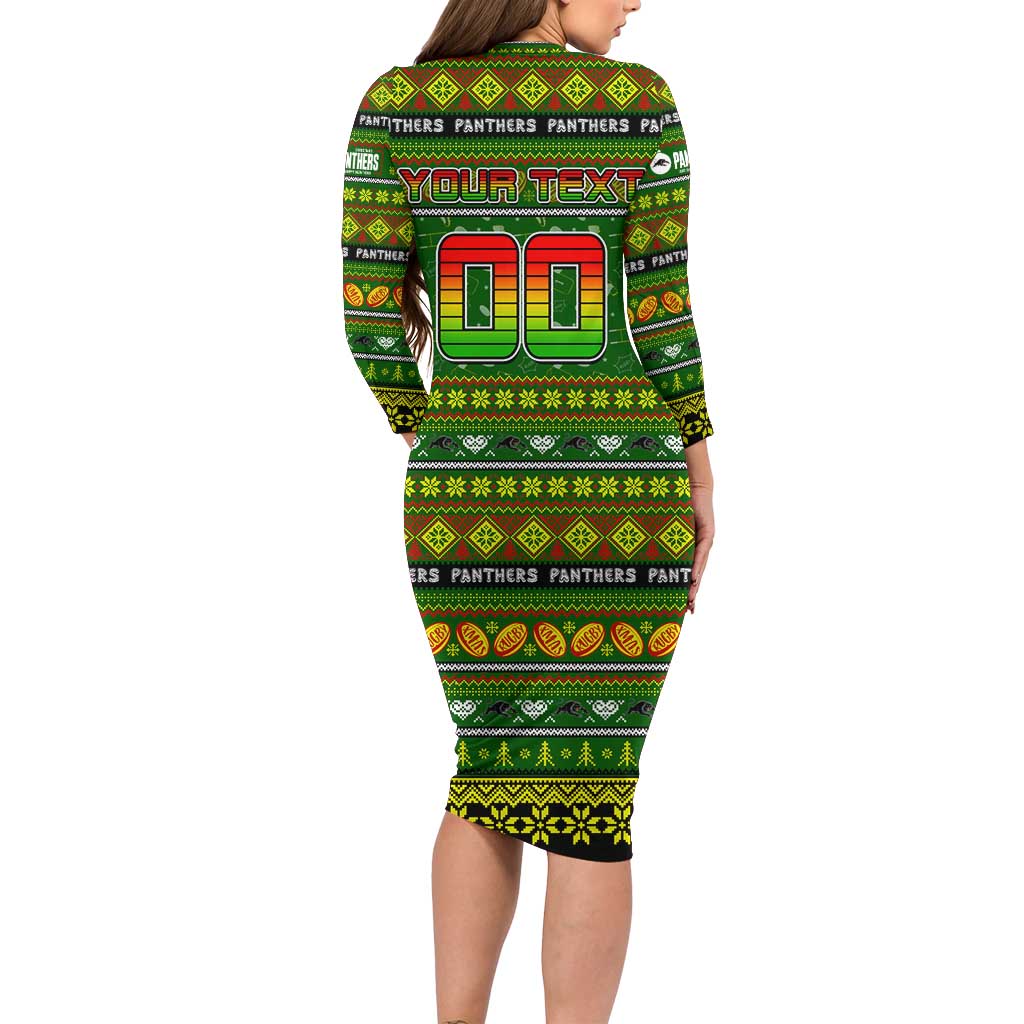 Personalized Panthers Rugby Xmas Family Matching Long Sleeve Bodycon Dress and Hawaiian Shirt Australia NRL Mascot