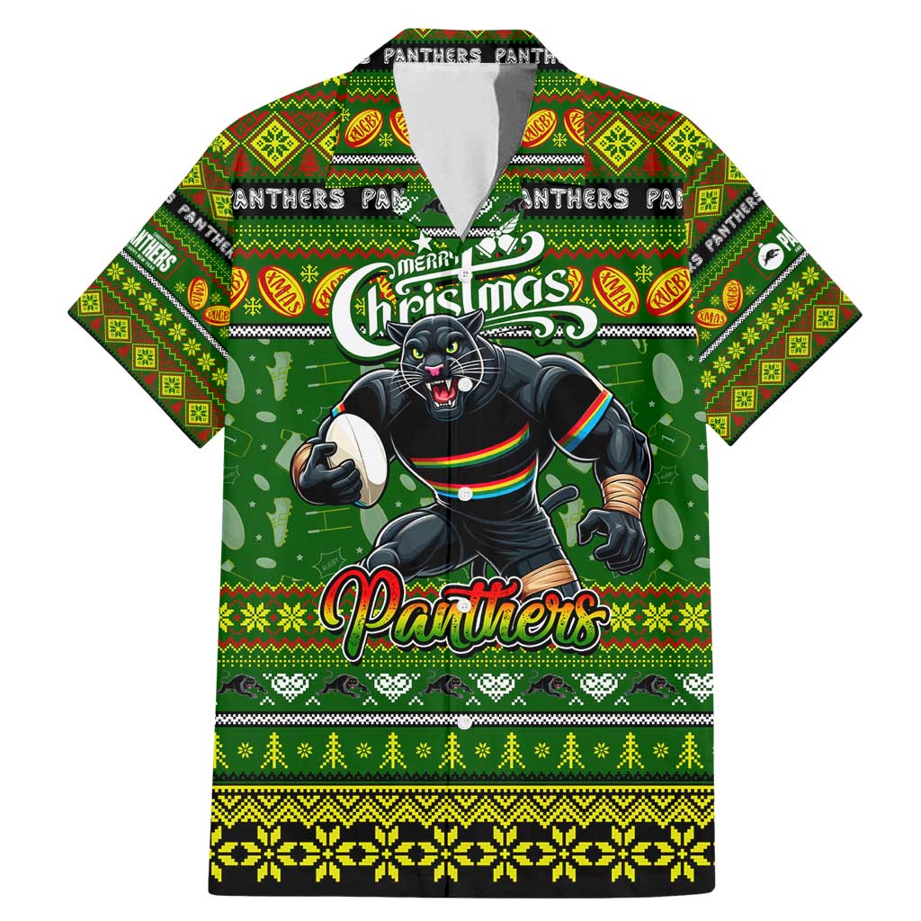 Personalized Panthers Rugby Xmas Family Matching Mermaid Dress and Hawaiian Shirt Australia NRL Mascot