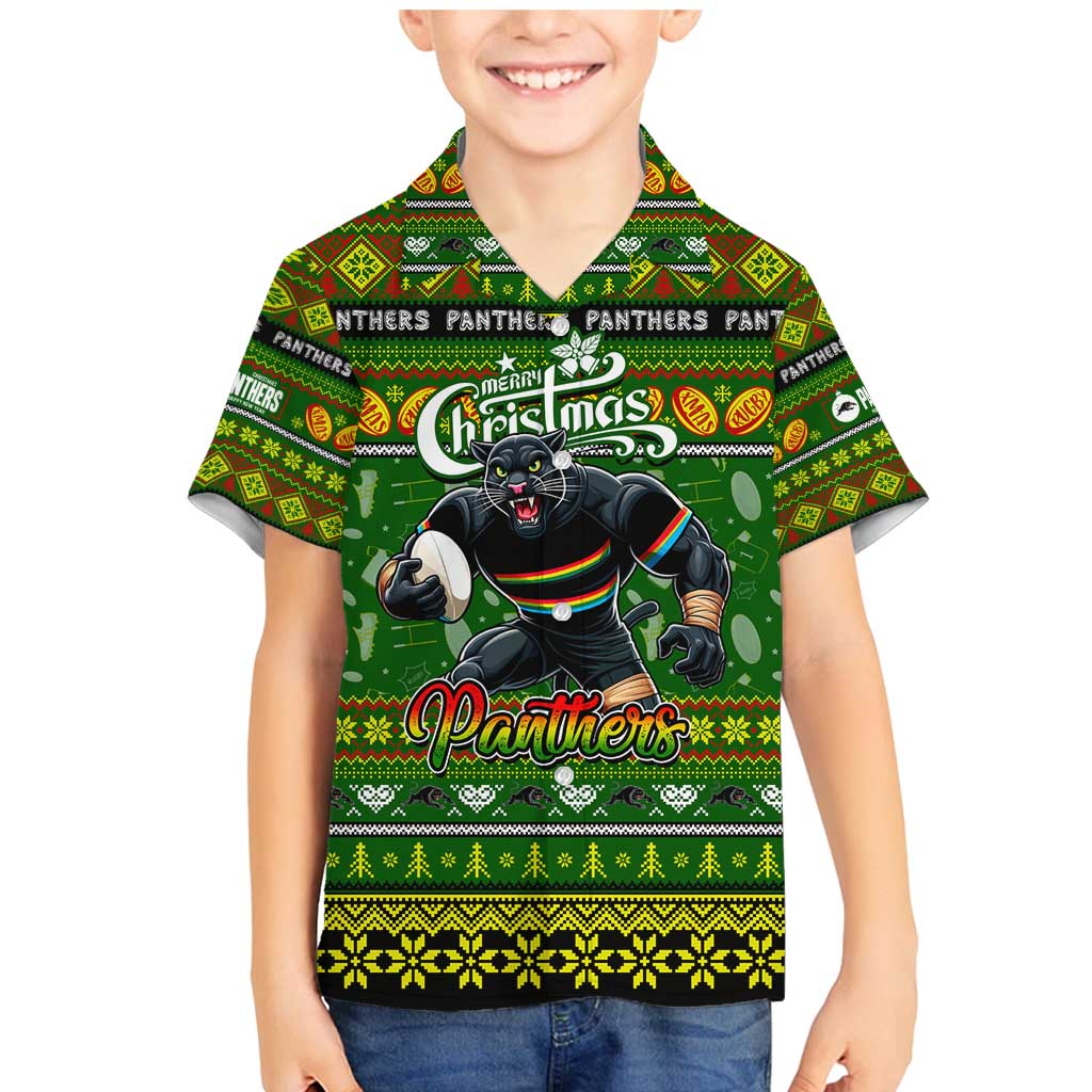 Personalized Panthers Rugby Xmas Family Matching Mermaid Dress and Hawaiian Shirt Australia NRL Mascot