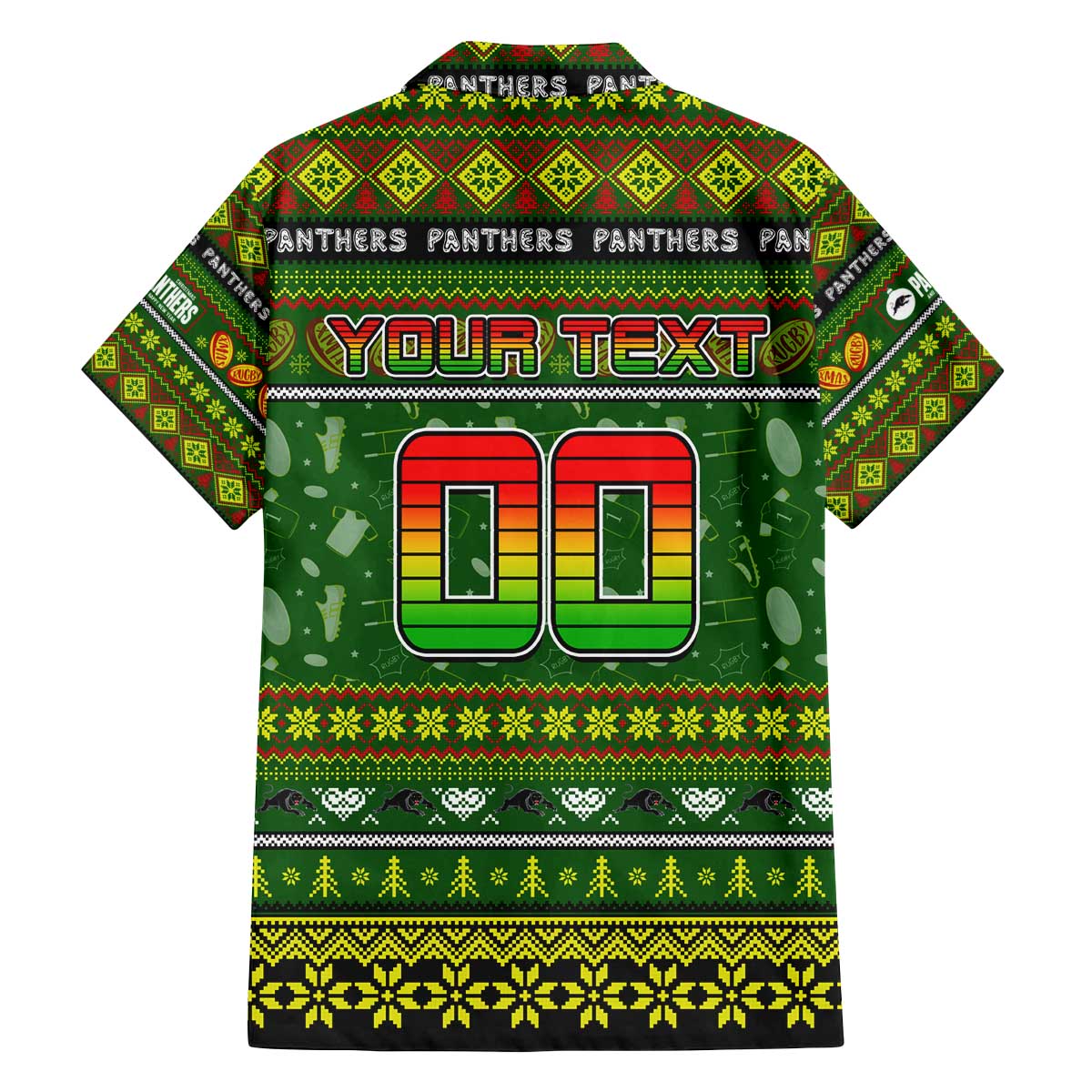 Personalized Panthers Rugby Xmas Family Matching Off The Shoulder Long Sleeve Dress and Hawaiian Shirt Australia NRL Mascot