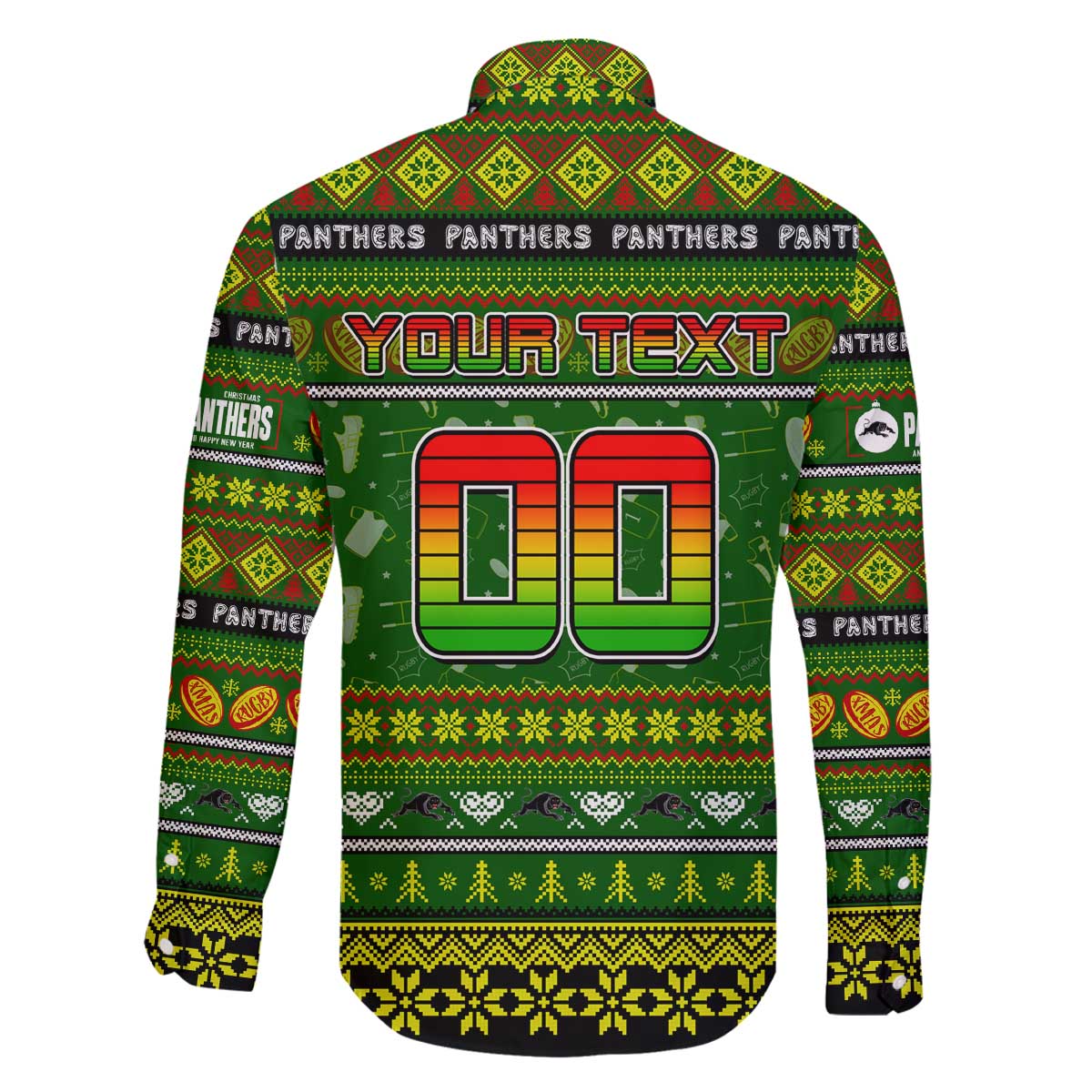Personalized Panthers Rugby Xmas Family Matching Off The Shoulder Long Sleeve Dress and Hawaiian Shirt Australia NRL Mascot