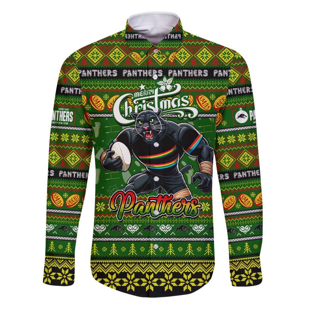 Personalized Panthers Rugby Xmas Family Matching Short Sleeve Bodycon Dress and Hawaiian Shirt Australia NRL Mascot