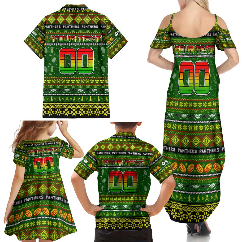 Personalized Panthers Rugby Xmas Family Matching Summer Maxi Dress and Hawaiian Shirt Australia NRL Mascot
