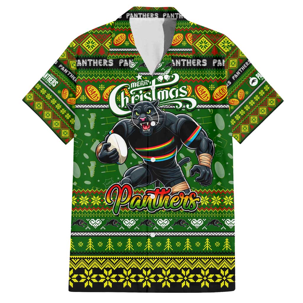Personalized Panthers Rugby Xmas Family Matching Summer Maxi Dress and Hawaiian Shirt Australia NRL Mascot