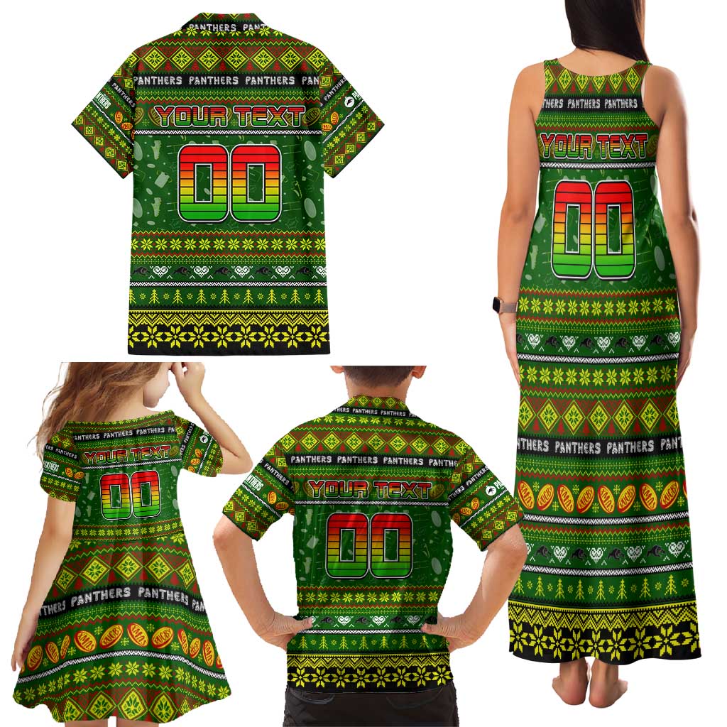 Personalized Panthers Rugby Xmas Family Matching Tank Maxi Dress and Hawaiian Shirt Australia NRL Mascot