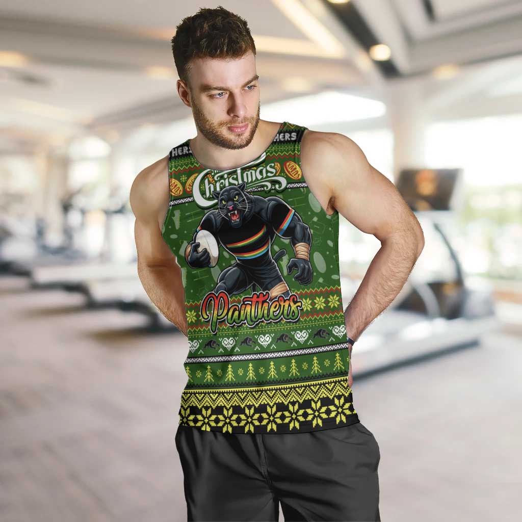 Personalized Panthers Rugby Xmas Men Tank Top Australia NRL Mascot - Vibe Hoodie Shop