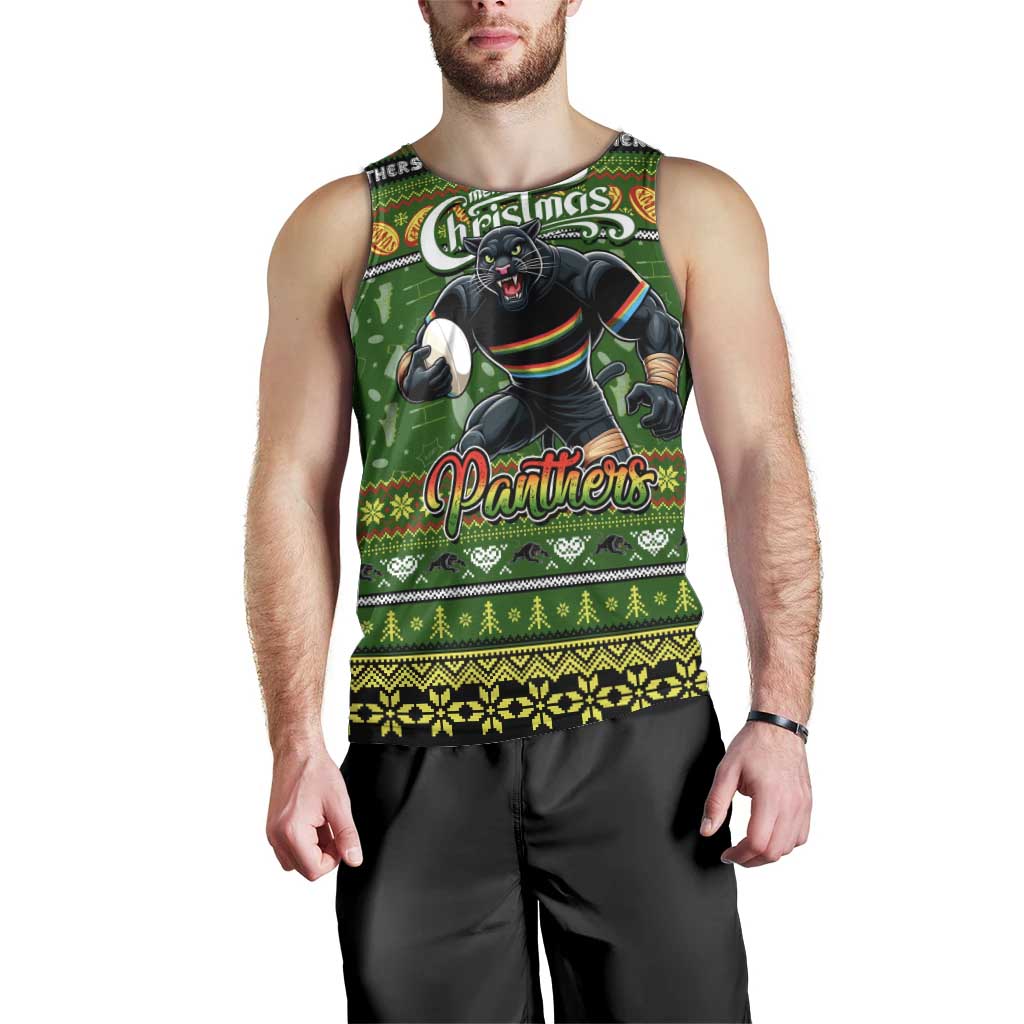 Personalized Panthers Rugby Xmas Men Tank Top Australia NRL Mascot - Vibe Hoodie Shop