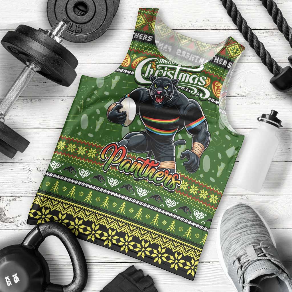 Personalized Panthers Rugby Xmas Men Tank Top Australia NRL Mascot - Vibe Hoodie Shop