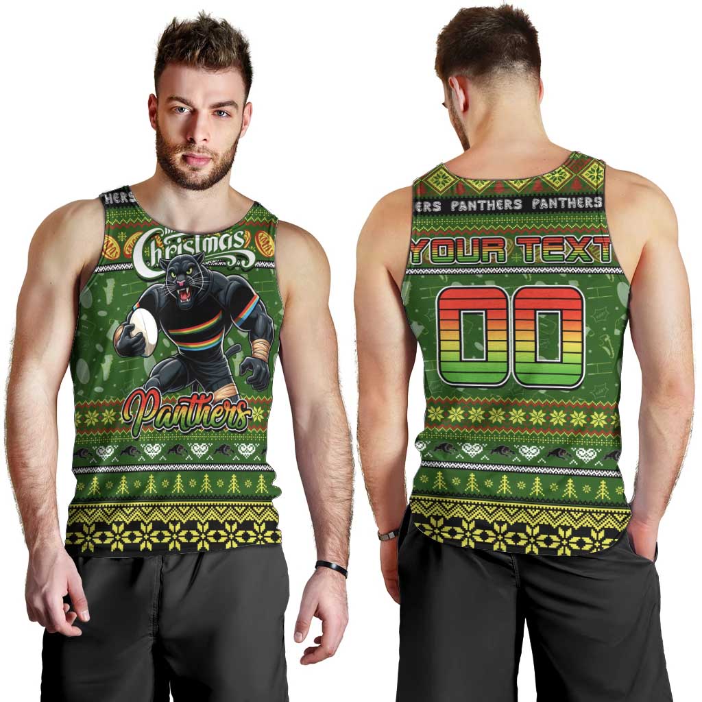 Personalized Panthers Rugby Xmas Men Tank Top Australia NRL Mascot - Vibe Hoodie Shop