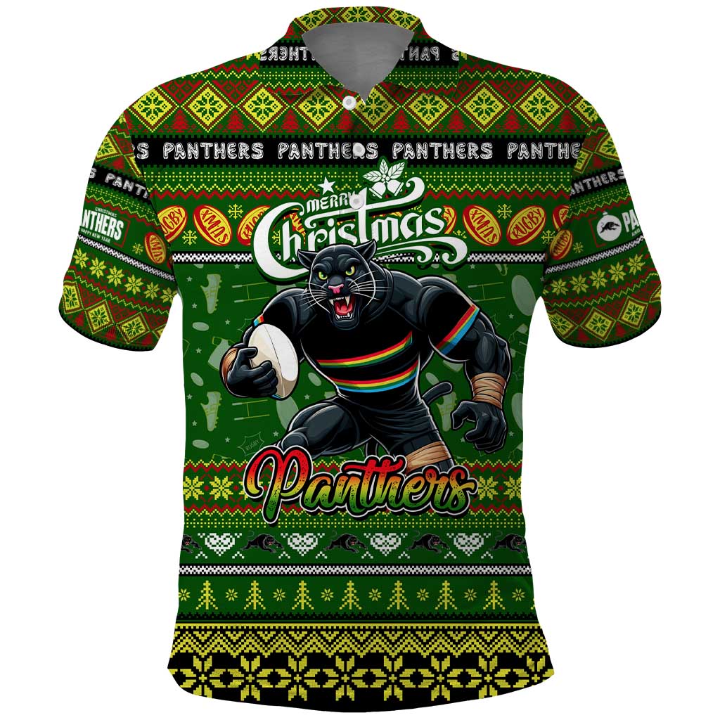 Personalized Panthers Rugby Xmas Polo Shirt Australia NRL Mascot - Vibe Hoodie Shop