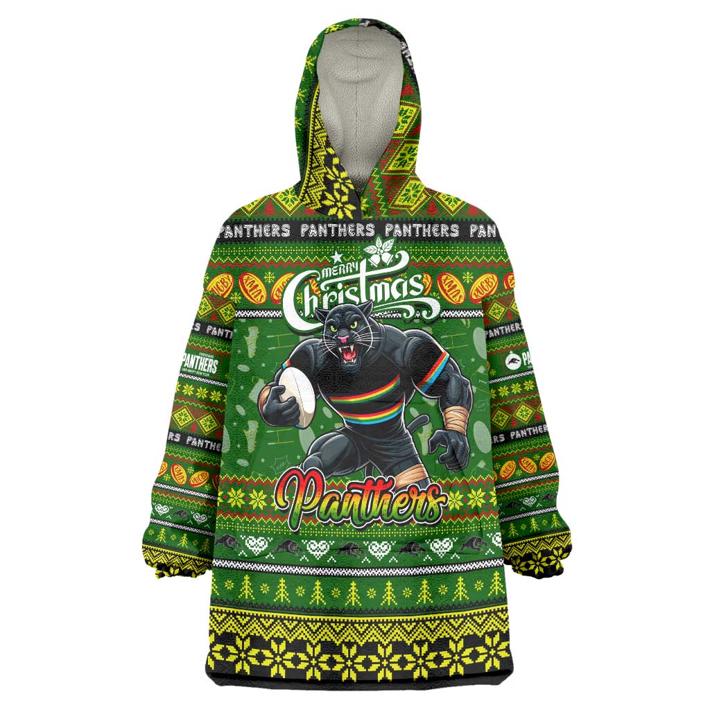 Personalized Panthers Rugby Xmas Wearable Blanket Hoodie Australia NRL Mascot - Vibe Hoodie Shop