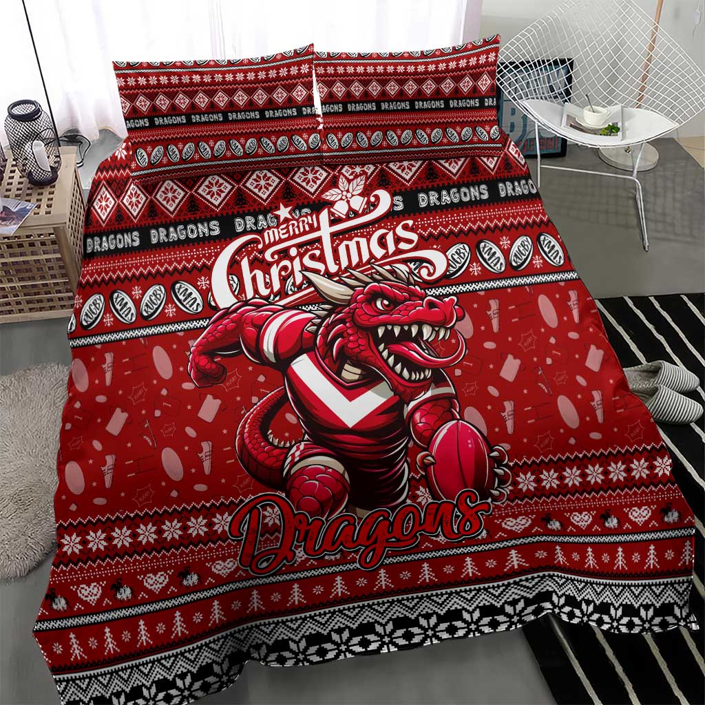 Dragons Rugby Xmas Bedding Set Australia NRL Mascot - Vibe Hoodie Shop
