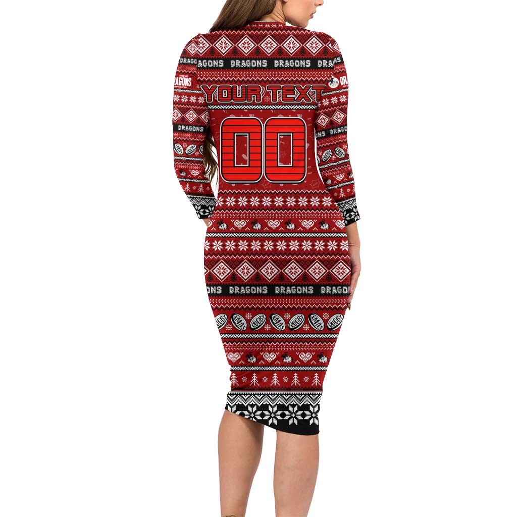 Personalized Dragons Rugby Xmas Family Matching Long Sleeve Bodycon Dress and Hawaiian Shirt Australia NRL Mascot