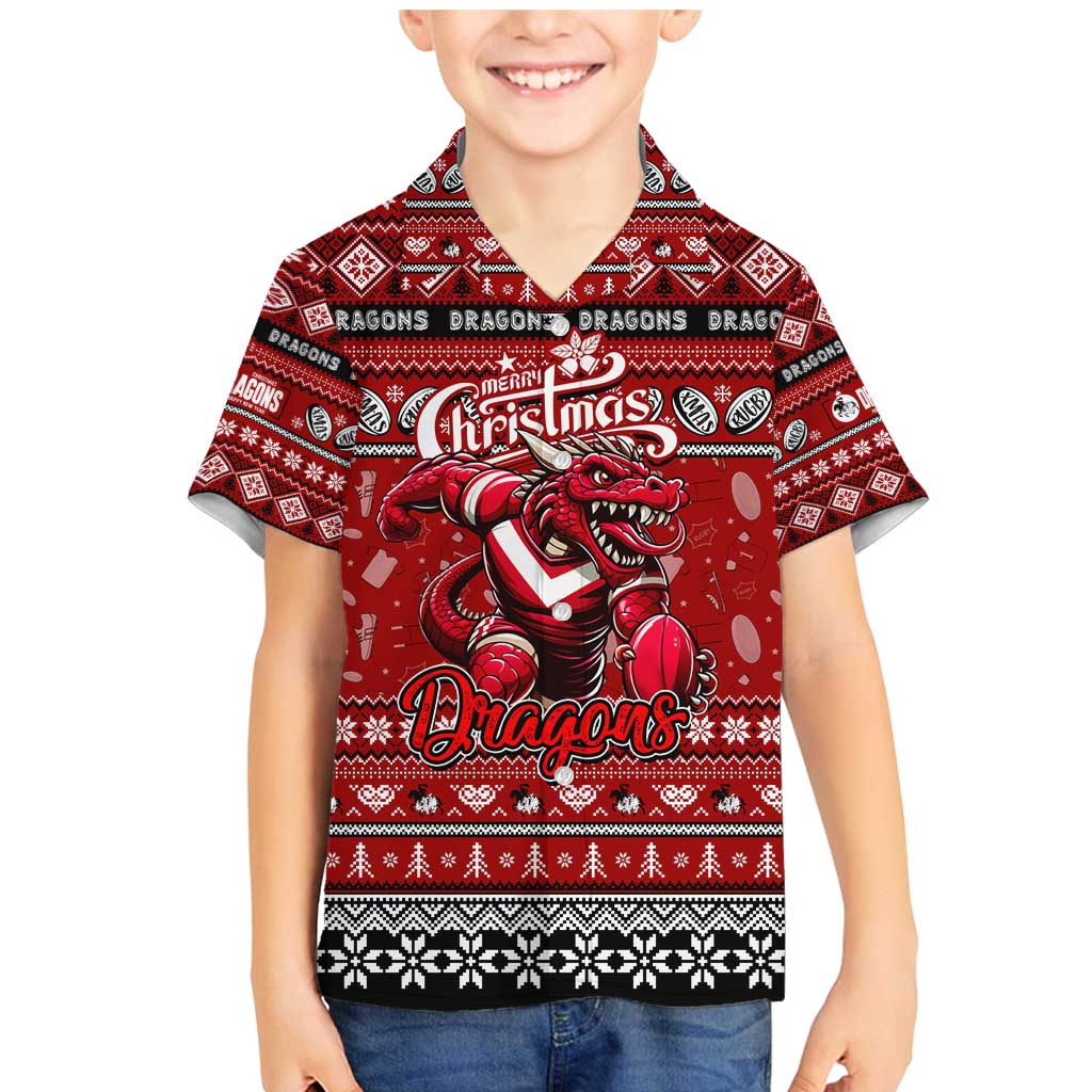 Personalized Dragons Rugby Xmas Family Matching Mermaid Dress and Hawaiian Shirt Australia NRL Mascot