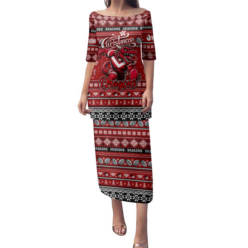 Personalized Dragons Rugby Xmas Family Matching Puletasi and Hawaiian Shirt Australia NRL Mascot