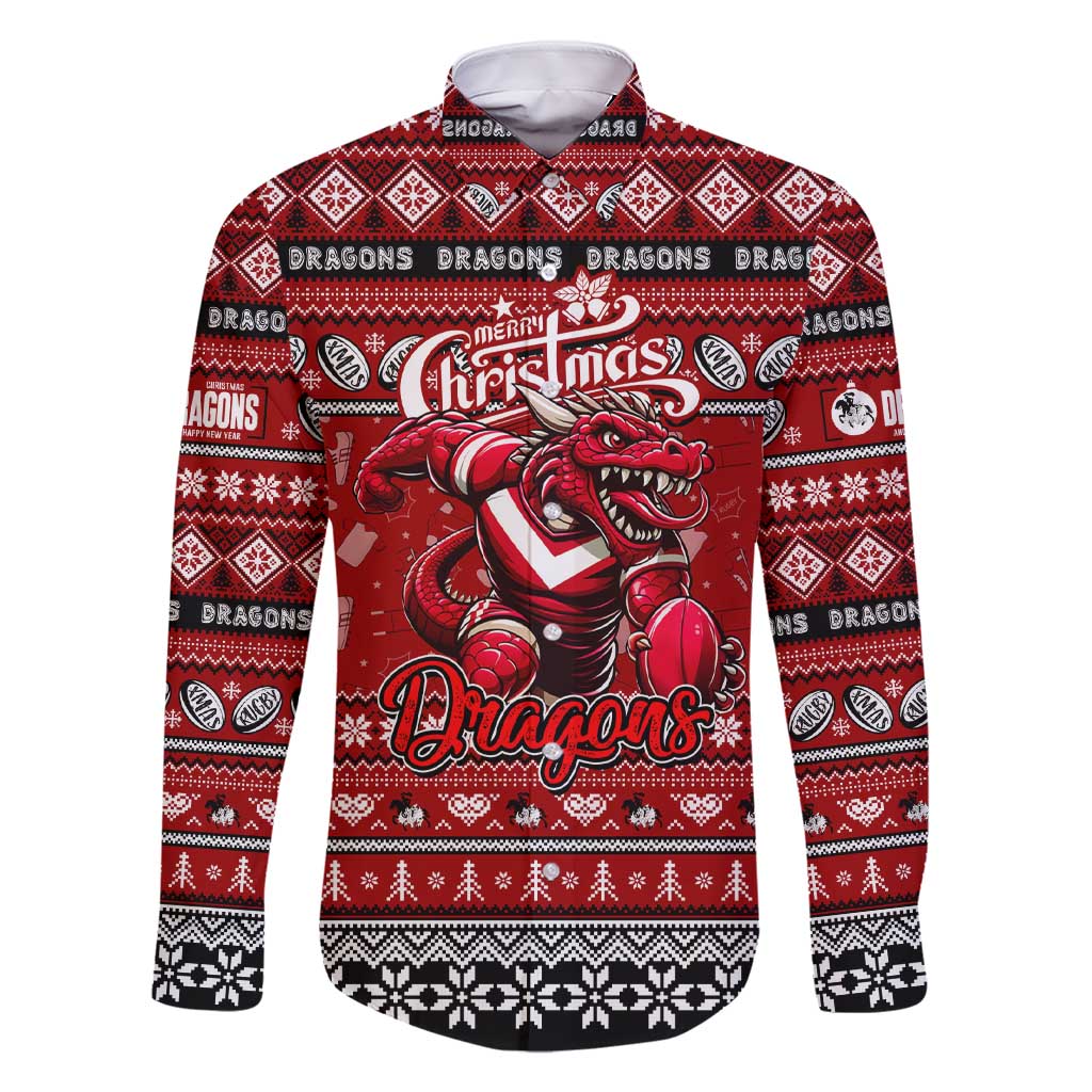 Personalized Dragons Rugby Xmas Family Matching Short Sleeve Bodycon Dress and Hawaiian Shirt Australia NRL Mascot