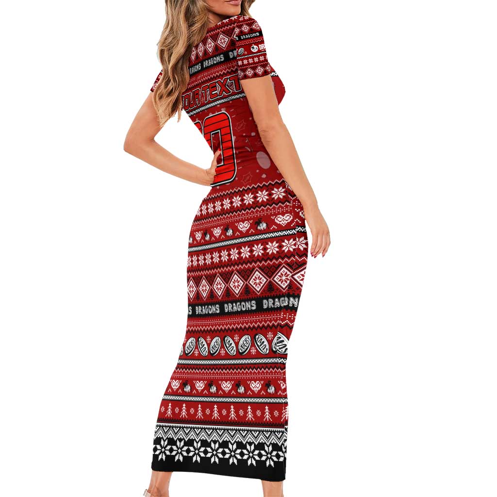 Personalized Dragons Rugby Xmas Family Matching Short Sleeve Bodycon Dress and Hawaiian Shirt Australia NRL Mascot
